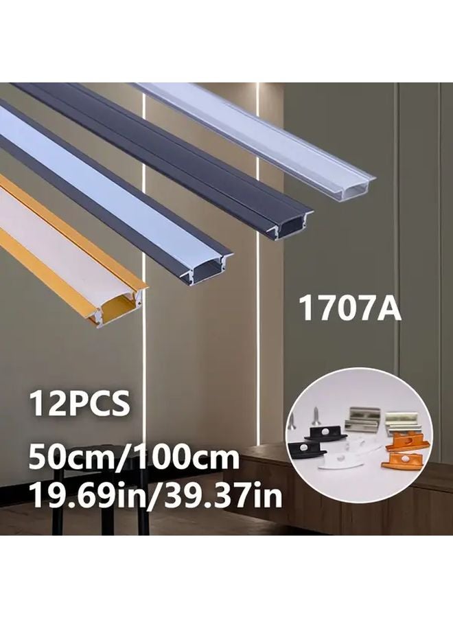 12 قطعة من قناة LED الألومنيوم الأسود مع موزع الضوء 100 سم (39.37 بوصة) سهلة التركيب للإضاءة الداخلية والخارجية - Image 1